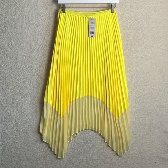 French Connection Dresses & Skirts - French Connection Skirt Womens Size 8 Ali Two Toned Pleated Midi Lemon Tonic